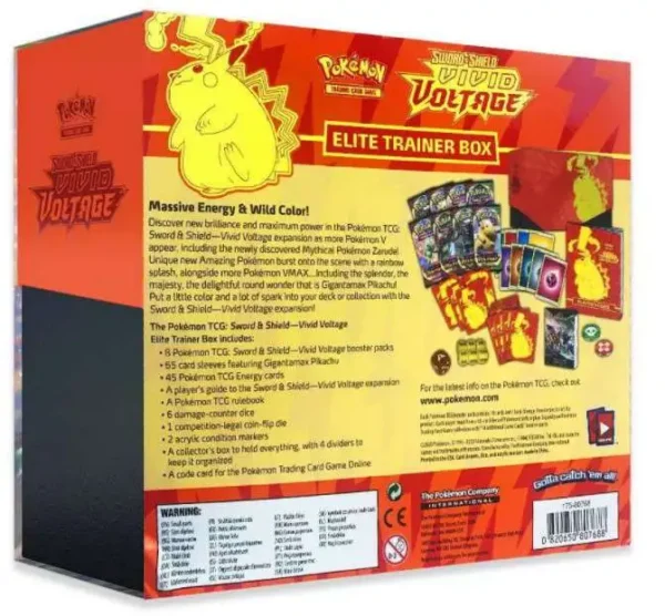 Pokemon Sword & Shield Vivid Voltage Gigantamax Pikachu Elite Trainer Box [8 Booster Packs, 65 Card Sleeves, 45 Energy Cards & More]